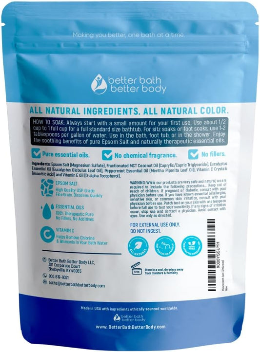 Muscle Bath Soak 32 oz Epsom Salt Peppermint, Eucalyptus Essential Oils