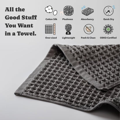 Luxury Organic Japanese Cotton Hair Drying Waffle Towel Wrap for Women | Absorbent, Quick-Dry Head Turban for Shower, Sauna, Spa | Extra Large for Long, Curly, Straight Hair With Button (White, 1 Pc)