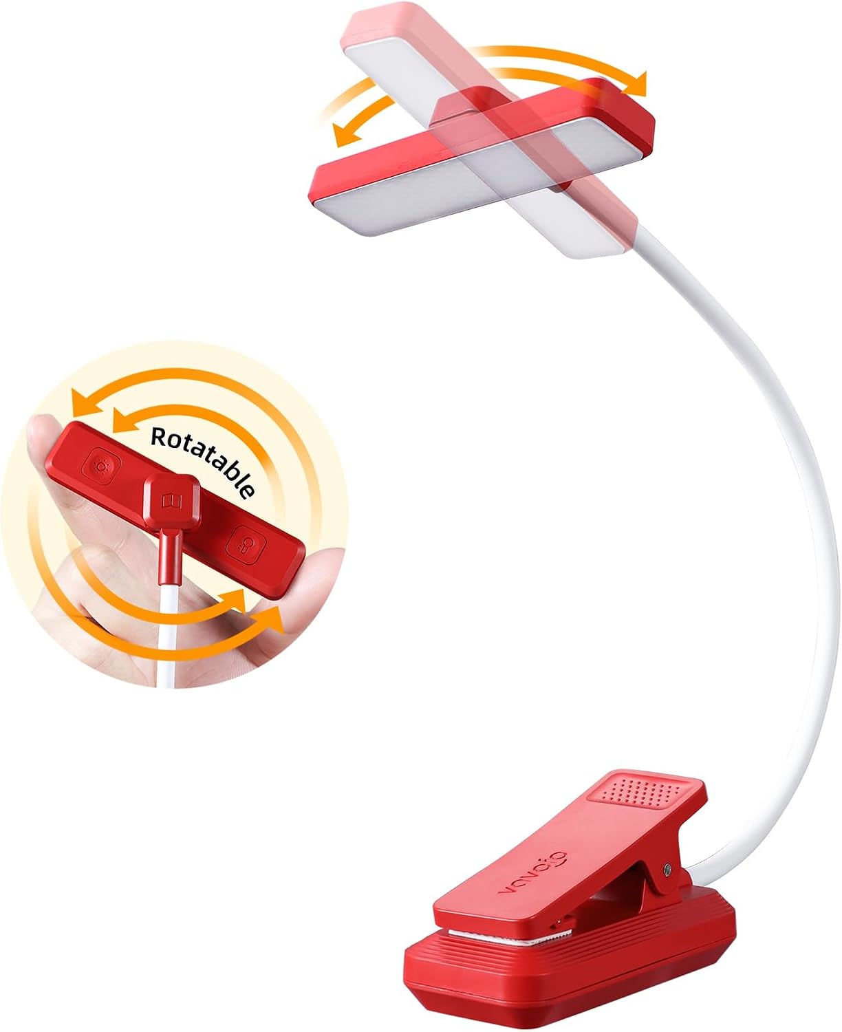 VAVOFO 24 LEDs Rotatable Book Light, Rechargeable Clip Reading Lamp