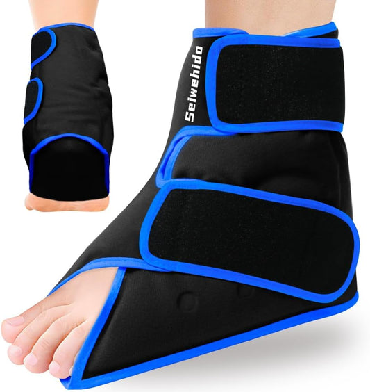 Ankle Ice Pack Wrap for Heel Swelling Pain Relief Reusable Gel Hot Cold Compress for Achilles Tendonitis Plantar Fasciitis, Post-Surgery, Sports Injury(1pcs,Blue)