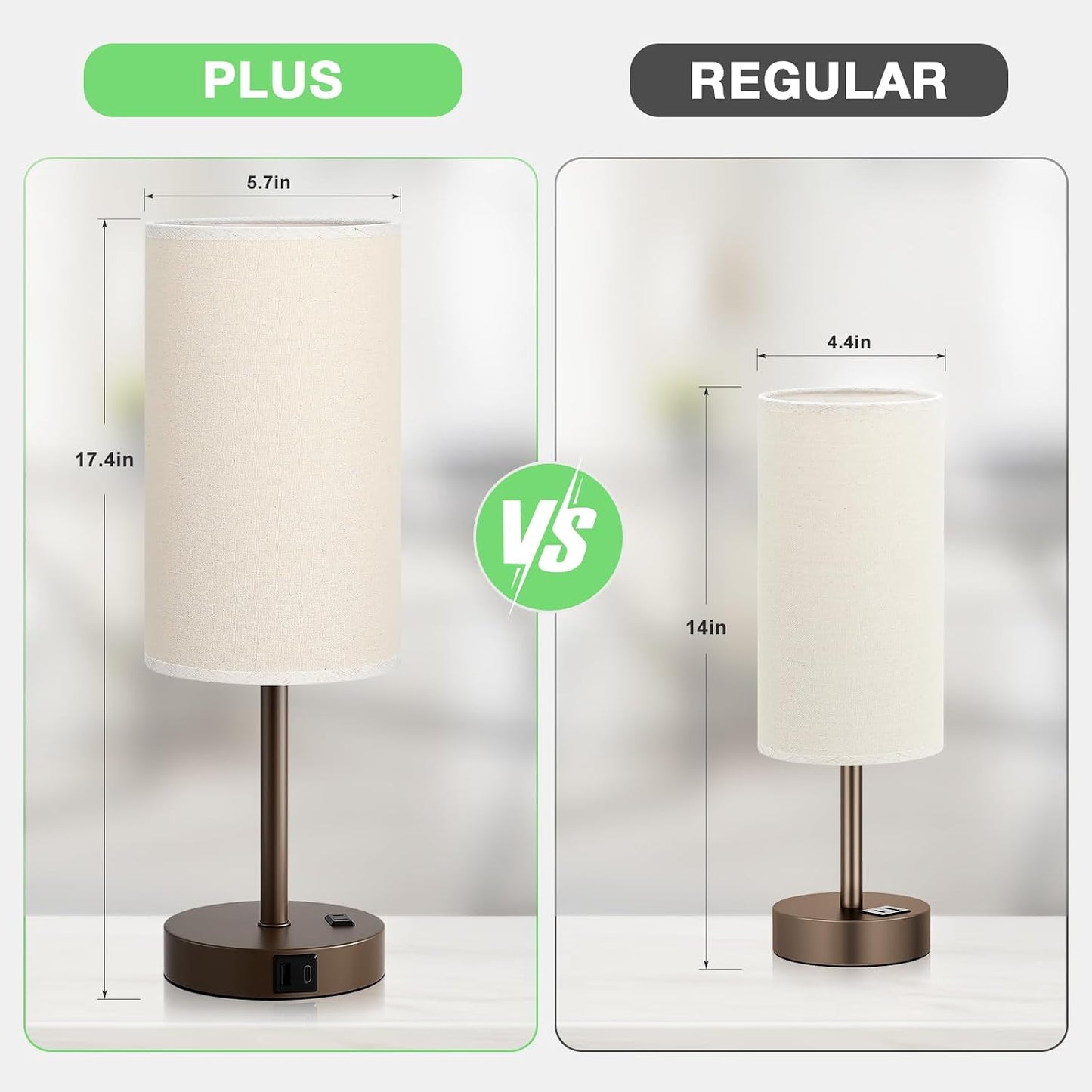 Dicoool Touch Bedside Table Lamp with USB - 3 Way Dimmable Wood Lamp for Bedroom Nightstand, Desk Lamp with Charging Station for Dorm, Living Room, Office, Kids Room, Small, 14in