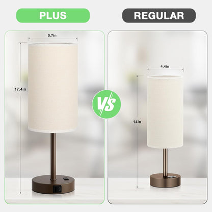 Dicoool Touch Bedside Table Lamp with USB - 3 Way Dimmable Wood Lamp for Bedroom Nightstand, Desk Lamp with Charging Station for Dorm, Living Room, Office, Kids Room, Small, 14in