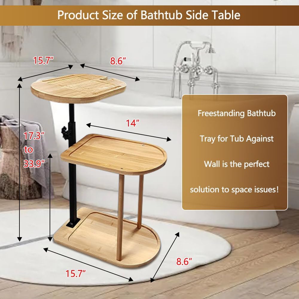 3 Layer Bathtub Tray Table,Bamboo Swivel Bathtub Side Table Height Adjustable,Freestanding Bathtub Tray for Tub Against Wall,Bathtub Accessories&Bathroom Organizer for Luxury Home Spa (Black)