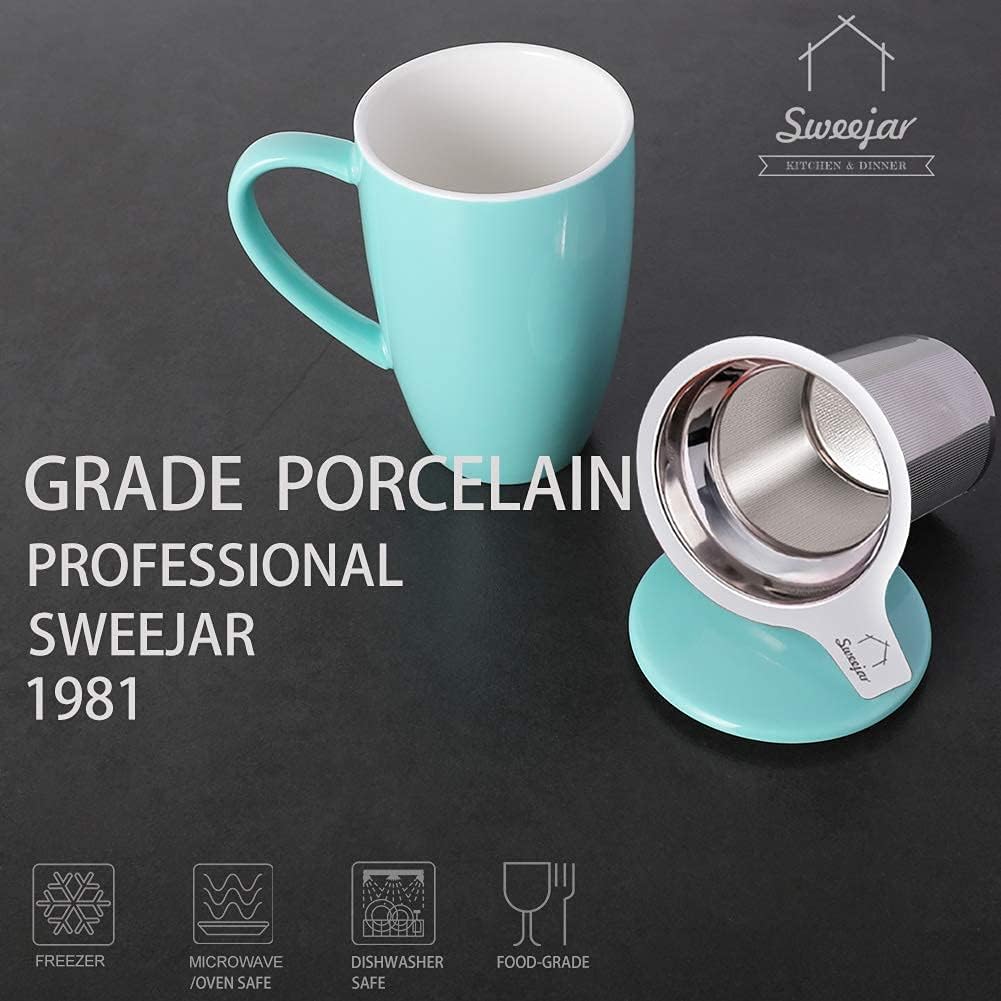Sweejar Porcelain Tea Infuser Mug with Lid, 16 oz Teacup with Strainers for Loose Leaf Tea, Microwave and Dishwasher Safe Coffee Mug(Purple)
