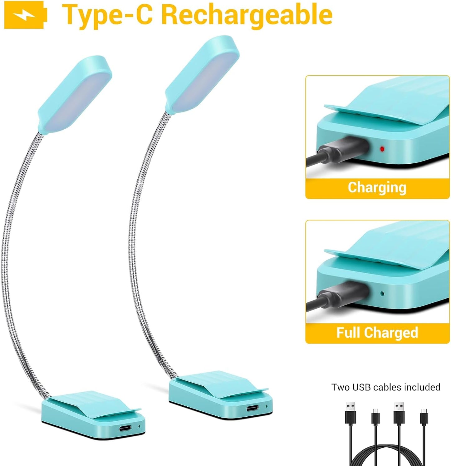 2 Pack Rechargeable Book Lights for Reading at Night, Eye-Caring Clip-On Reading Lights with 3 Color Temperatures & 3 Brightness Levels, Long Runtime Small Lightweight Clip on Lamp, Gifts for Reader