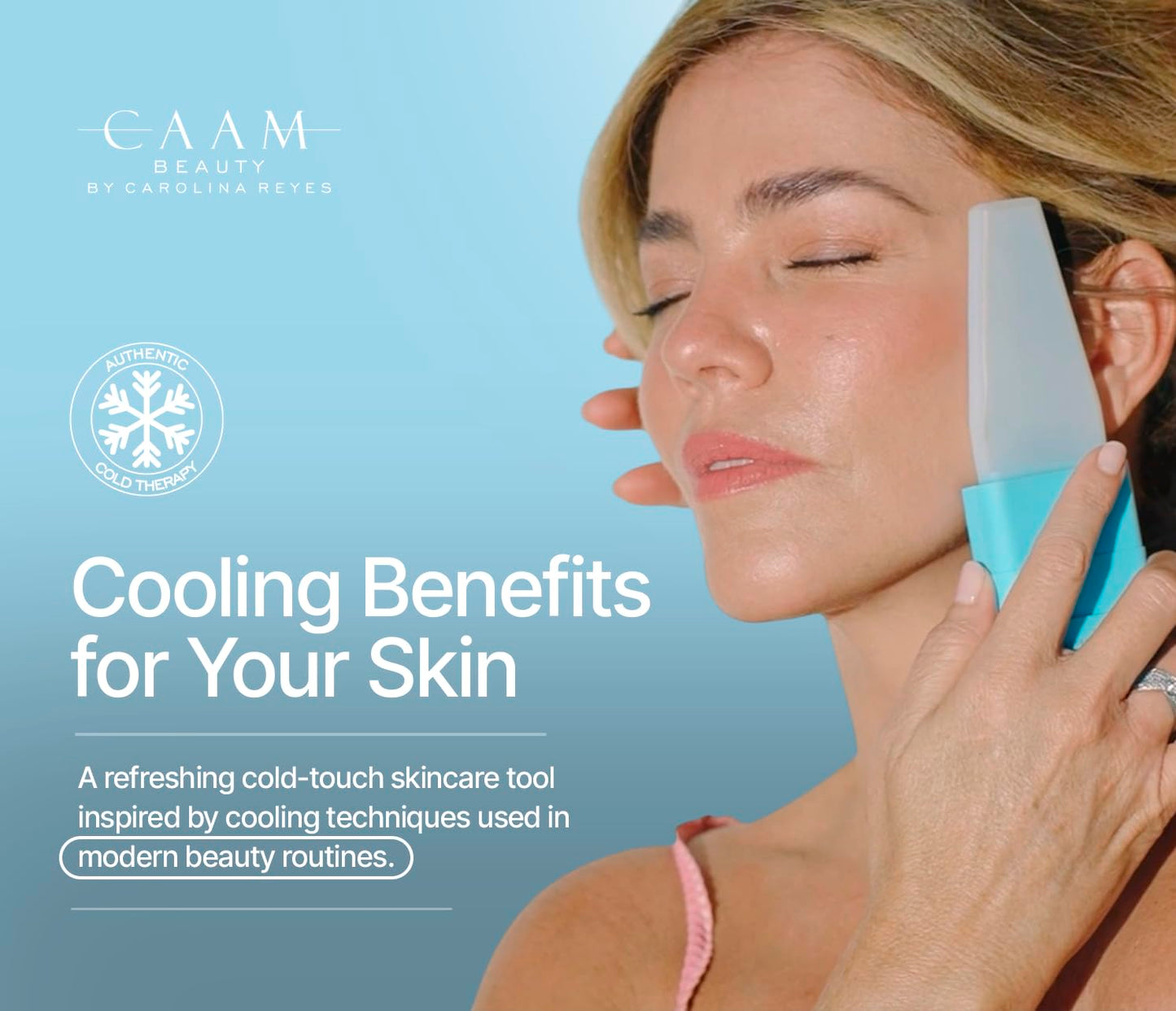 ICE FACE by CAAM BEAUTY | Facial Cryotherapy Roller for “Face & Neck | No-Drip Silicone | Depuff, Firm & Tone | Patented | Designed by Carolina Reyes