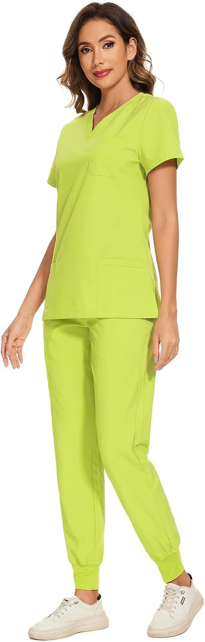 COZYFIT Scrubs for Women Set - Stretch V-Neck Scrub Top & Jogger Pant with 8 Pockets COZY SCRUBS - Colors A