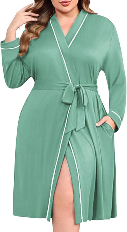 Ekouaer Plus Size Robes for Women Soft Bathrobe V Neck Soft Maternity Robe