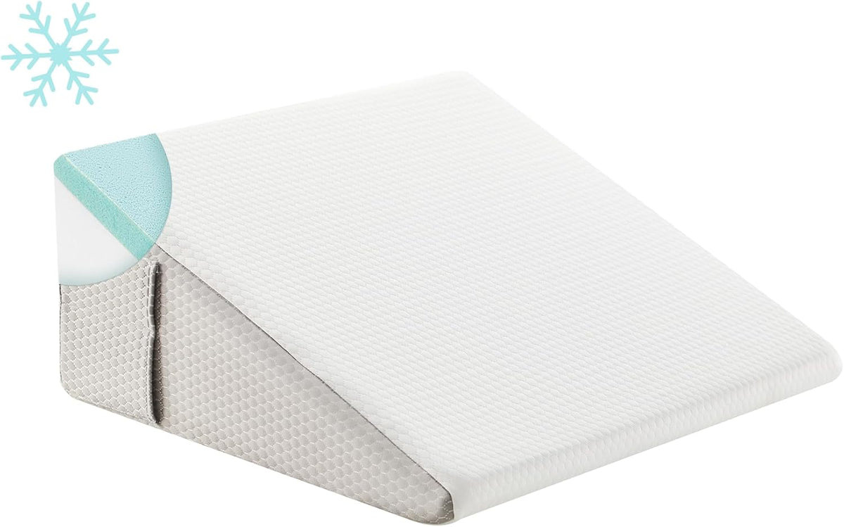 Bedluxe Wedge Pillow, 10 inch Bed Wedge Pillow for Headboard, Pillow Wedge for Acid Reflux Relief, Sleeping, Back Pain Relief, Snoring, Triangle Pillow Wedge, White/Grey