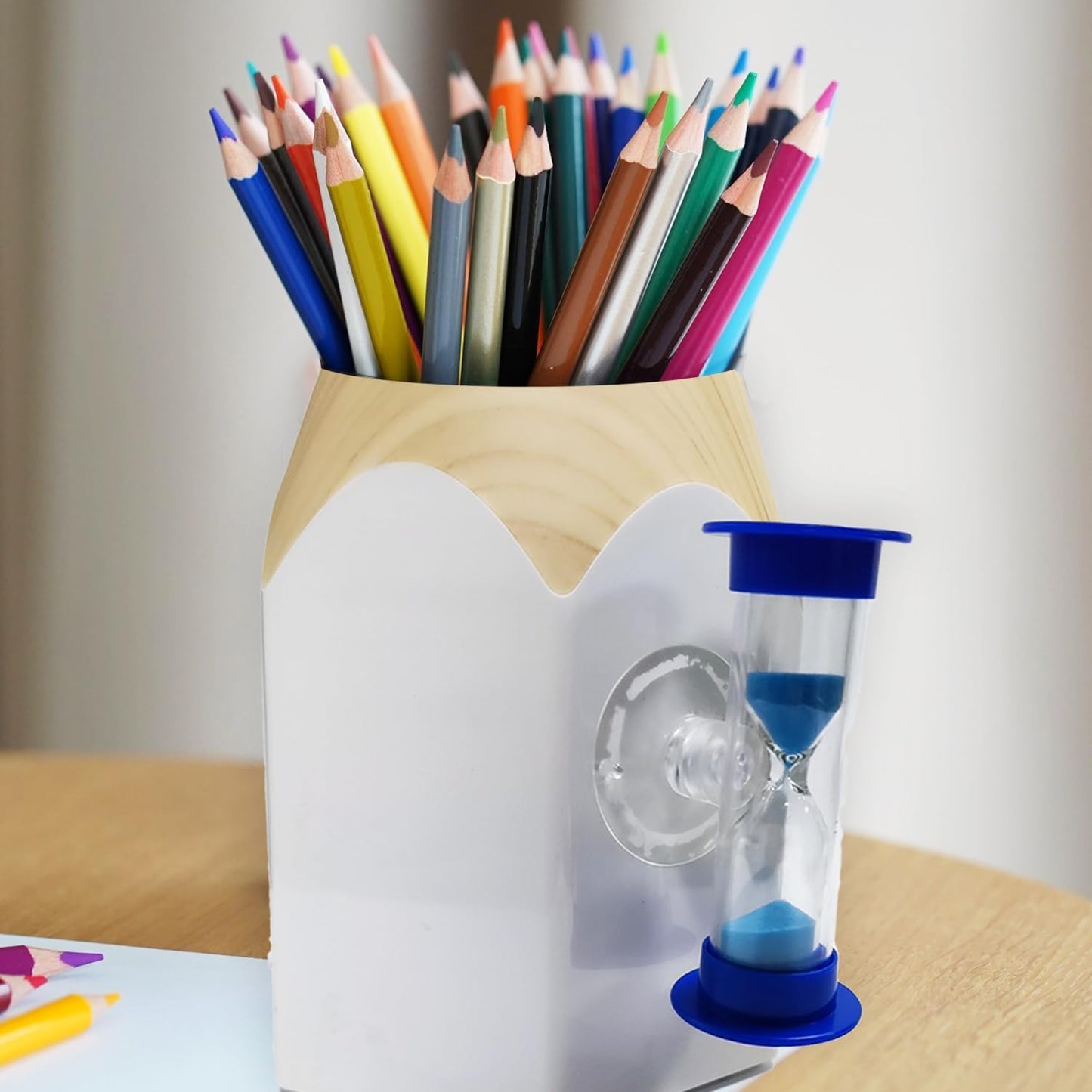 Hourglass Sand Timer 5 Minute with Suction Cup - Set of 2 Small, Unbreakable Sand Watch 5 Min Sucker, Small Blue Sand Clock 5 Minute, Plastic Hour Glass Sandglass Timer for Kids, Games, Classroom