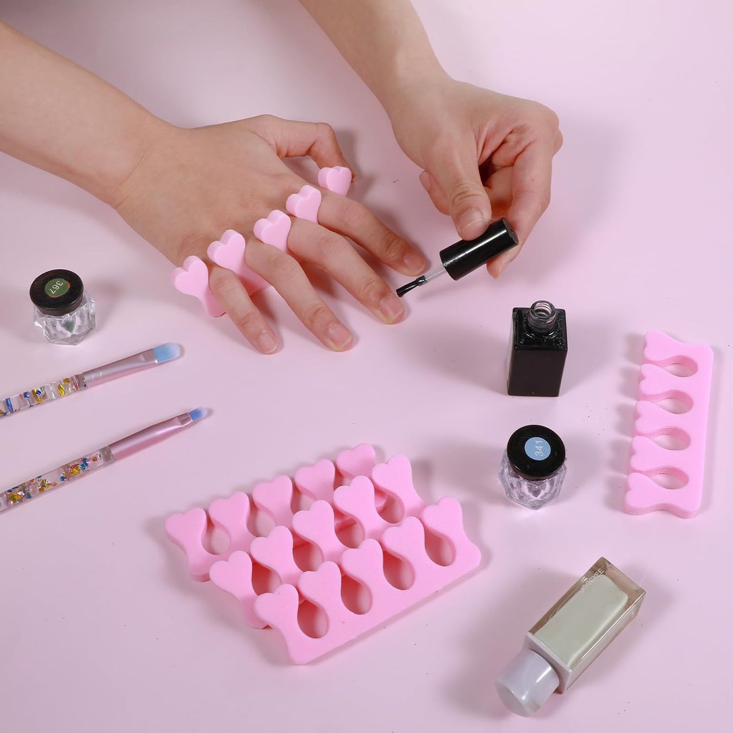 100 Pcs Sponge Toe Separators Soft Finger Separators Premium Pedicure Tool Kit Flexible Toe Divider Spacer for Polishing Pedicure Manicure Coating Nail Art Beauty Accessories (Pink)