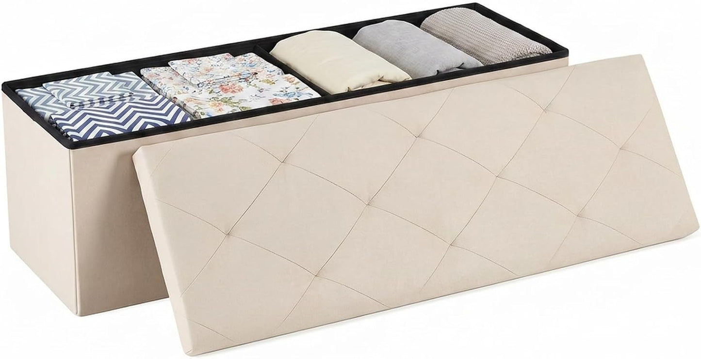 DUMOS 43 Inch Folding Storage Ottoman Bench, Large Hidden Storage Chest with Thicker Foam Padded Seat, End of Bed Foot Rest Stool for Bedroom Living Room Entryway, Load 660 lbs, Grey