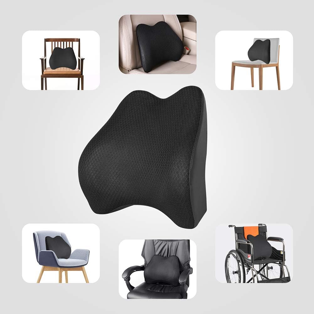Memory Foam Lumbar Support Pillow for Car - Lower Back Support Cushion for Driving, Back Pain Relief for Car Seat, Office Chair, Wheelchair (Gray)
