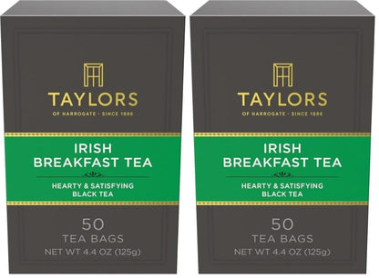 Taylors of Harrogate Irish Breakfast, Black Tea, Pillow Bags, Rich, Bright & Malty, Caffeinated, Enjoy Hot or Iced, 50 Teabags, 50 Count (Pack of 2)