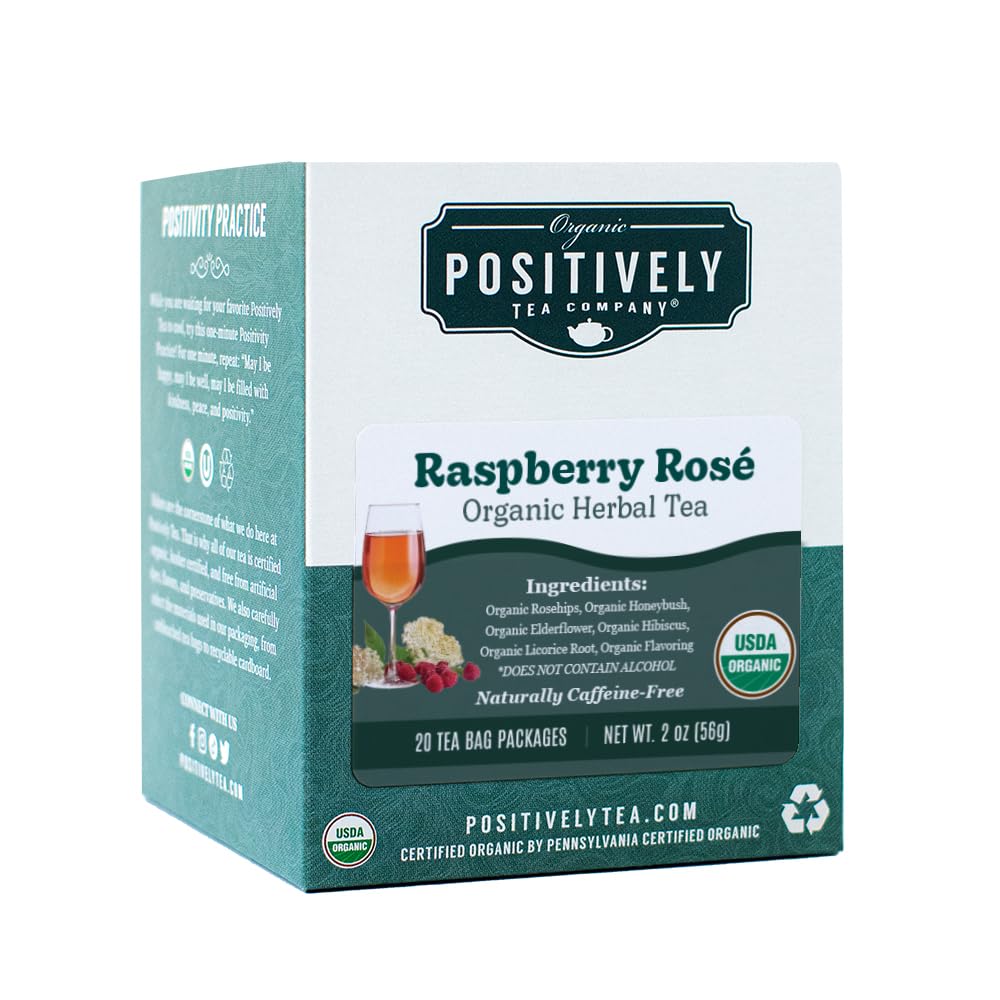 Positively Tea, Organic Raspberry Rosé, Herbal Tea Bags, 20 Count