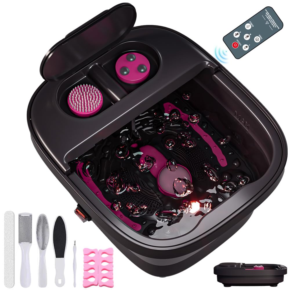 Collapsible Foot Bath, Foot Spa Bath Massager with Heat, Bubble, Remote Control, Temperature Control, 3 Pedicure Attachments, Feet Soaking Tub for Stress Relief