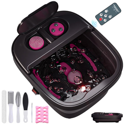 Collapsible Foot Bath, Foot Spa Bath Massager with Heat, Bubble, Remote Control, Temperature Control, 3 Pedicure Attachments, Feet Soaking Tub for Stress Relief