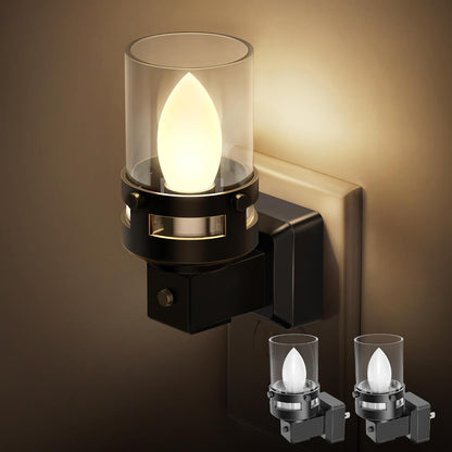 Briignite Flameless Candle Night Light, 2 Pack, Night Lights Plug into Wall, Candle Nightlight with Light Sensor, 0-100LM Dimmable LED Night Light Plug in, 1800K Amber Nightlight for Hallway Bathroom