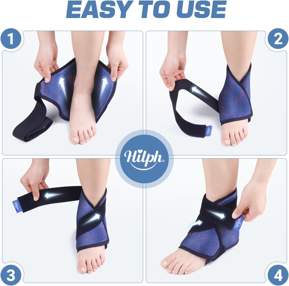 Hilph Ankle Heel Ice Pack Wrap for Swelling & Achilles Tendonitis, Reusable Ice & Compression Therapy Flexible Foot Gel Ice Pack Wrap for Ankle Sprain & Plantar Fasciitis Pain Relief (Blue, 1 Pack)