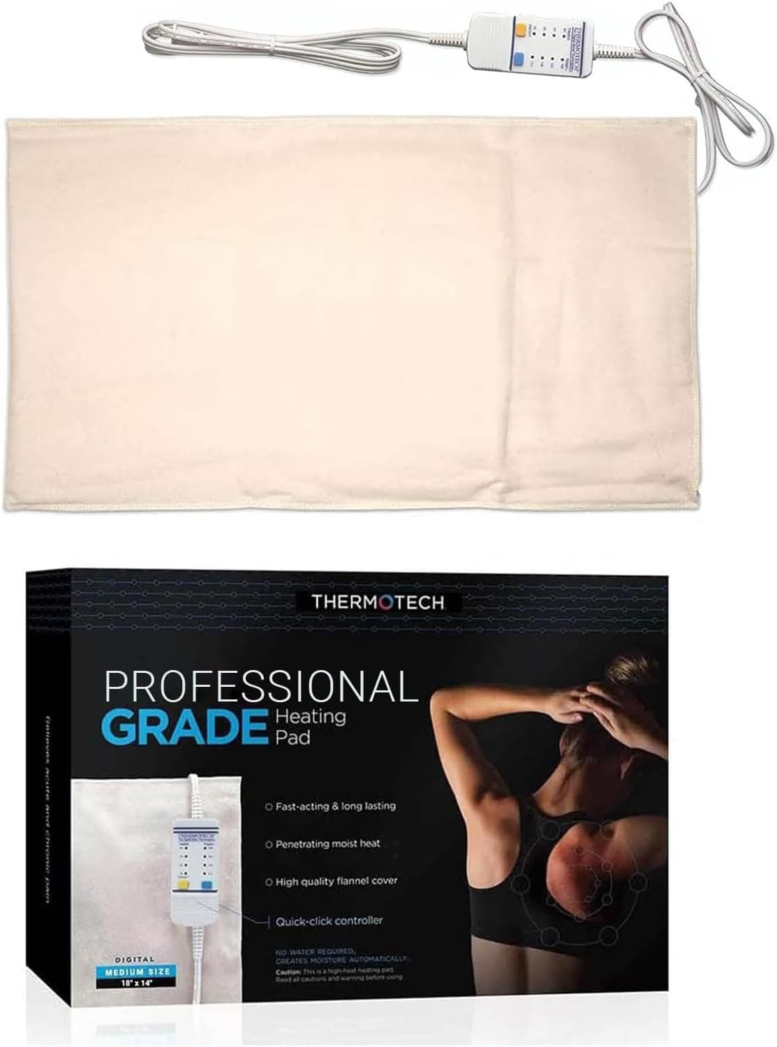 Professional Grade Heating Pad with Automatic Moist Heat by Thermotech, High-Heat Heating pad for Deep Penetrating Heat - 2nd Gen Version (Extra Large King Digital - 26" by 14")