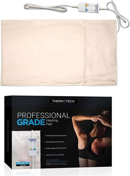 Professional Grade Heating Pad with Automatic Moist Heat by Thermotech, High-Heat Heating pad for Deep Penetrating Heat - 2nd Gen Version (Extra Large King Digital - 26" by 14")