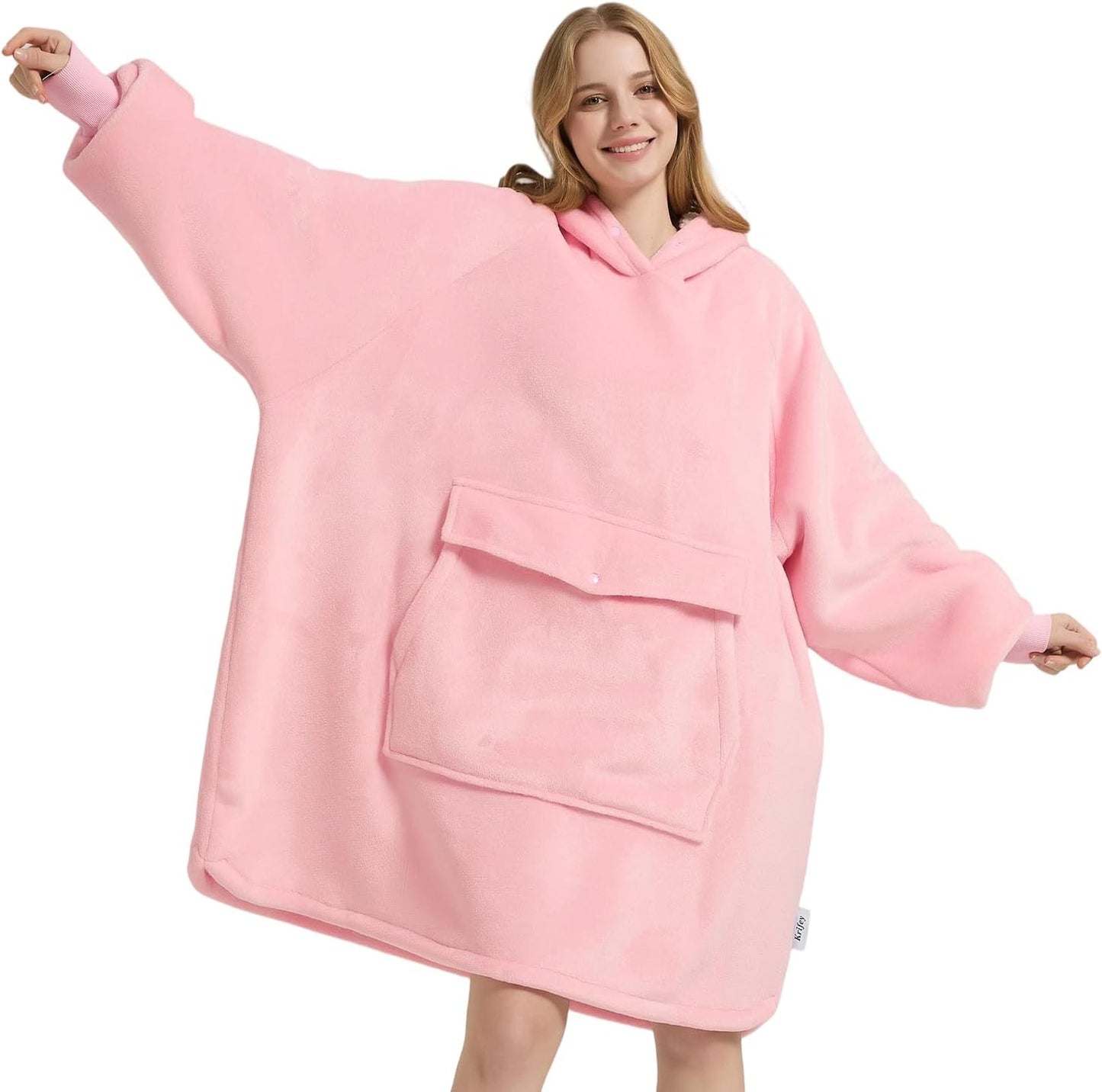 Krifey Wearable Blanket Hoodie, Oversized Sherpa Hooded Blanket for Adults | Soft sherpa fleece with sleeves and pocket; oversized fit for lounging, WFH, camping, Christmas and white elephant gifts.
