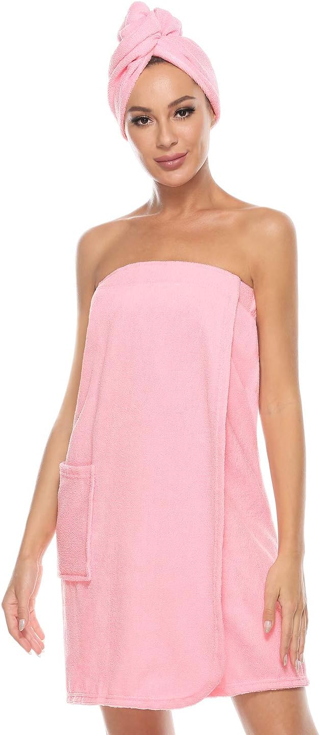 Kniffi Women's Spa Wrap & Hair Towel Body Wrap Adjustable Closure Bathrobe