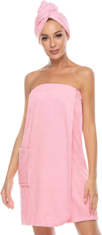 Kniffi Women's Spa Wrap & Hair Towel Body Wrap Adjustable Closure Bathrobe