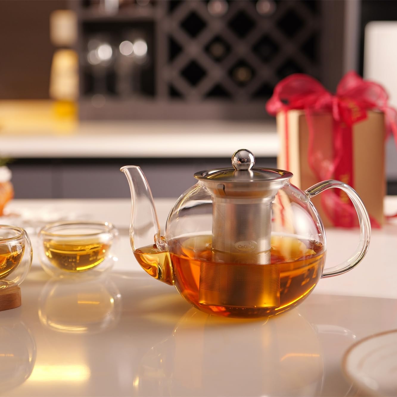 CNGLASS 900ml Glass Teapot with Removable Infuser,Clear Tea Kettle Stovetop Safe,Blooming and Loose Leaf Tea Maker
