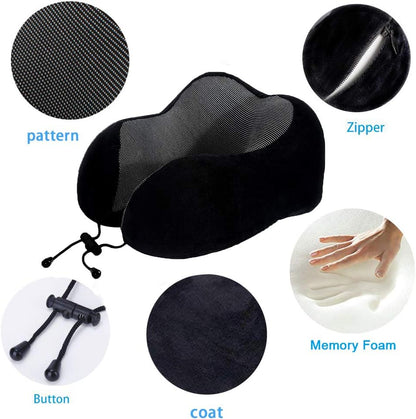 TALLGO Travel Pillow, Best Memory Foam Neck Pillow Head Support Soft Pillow for Sleeping Rest, Airplane Car & Home Use (Black)