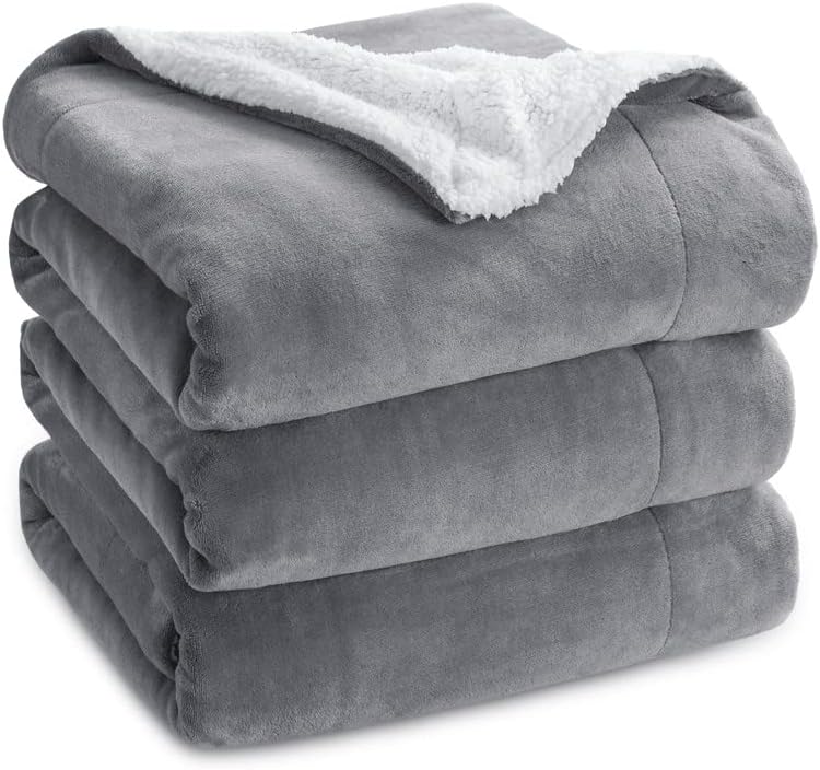 Bedsure GentleSoft Sherpa Fleece Throw Blanket for Couch, Non-Heated, Thick & Warm Cozy Blanket for Winter, Soft Fuzzy Plush Throw Gifts for Women and Men, Grey, 50x60 Inches