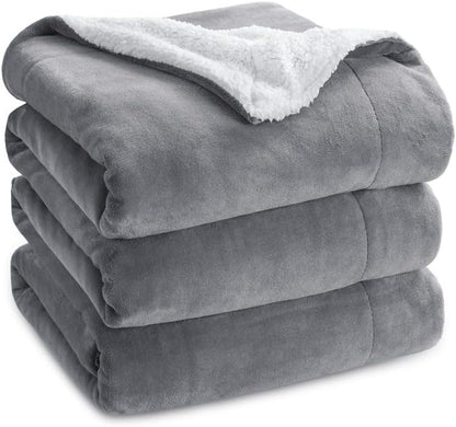 Bedsure GentleSoft Sherpa Fleece Throw Blanket for Couch, Non-Heated, Thick & Warm Cozy Blanket for Winter, Soft Fuzzy Plush Throw Gifts for Women and Men, Grey, 50x60 Inches