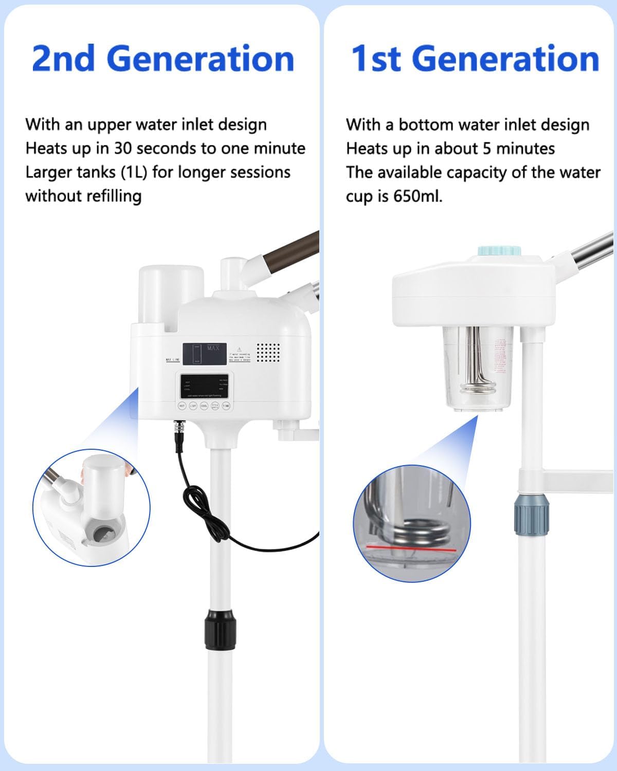 Artist hand Facial Steamer Professional 3 in 1 Hot and Cold Facial Steamer with 5X LED Magnifying Lamp, Esthetician Face Steamer Fast Heating for Beauty Salon Spa Home Use