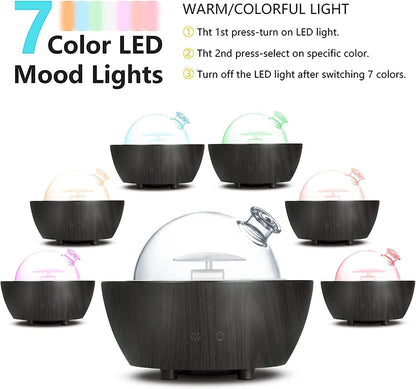 280ml Glass Essential Oil Diffuser Aromatherapy Diffusers Ultrasonic Cool Mist Humidifier with 2 Mist Modes & 7 Color LED Lights and Waterless Auto Shut-Off for Home Office Spa Bedroom,Dark Wood Grain
