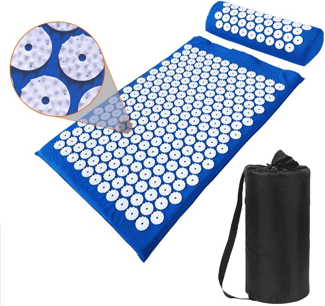 XiaoMaGe Acupressure Mat and Pillow Set with Bag - Extra Long Acupuncture Mat for Neck & Back Pain Relief- Naturally Relaxation Gift for Women - Stress Relief Massage Mat (Black)