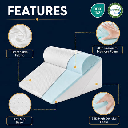 10-in-1 Adjustable Design 3PCS Wedge Pillow for Sleep Apnea, Wedge Pillow for Acid Reflux Relief, Orthopedic Headboard Bed Wedge Pillow for Sleeping, Neck & Back Support for Snoring and Reading