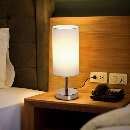 Yarra-Decor Bedside Lamps with USB Port - Touch Control Table Lamp for Bedroom Wood 3 Way Dimmable Nightstand Lamp Set of 2 with Round Flaxen Fabric Shade for Living Room, Dorm, Home Office (2 Pack)