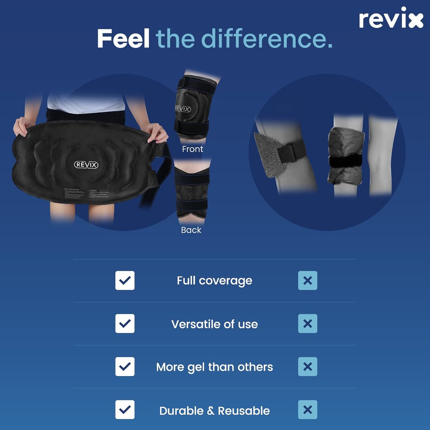REVIX 20‘’ XXXL Knee Ice Pack Wrap Around Entire Knee, Extra Large Ice Pack for Knee Meniscus Tear and Arthritis, Cold Compress Therapy, Reusable Ice Wraps for Back, Shoulder, Post-Workout Recovery