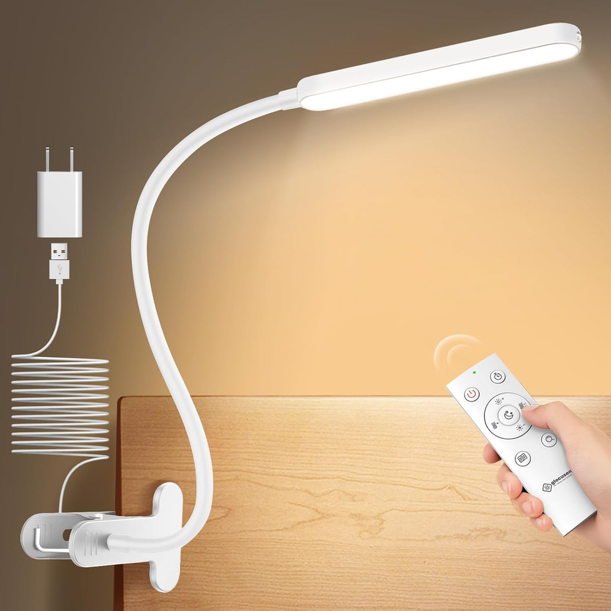 Glocusent Clip On Lamp, 5 Color & 5 Brightness