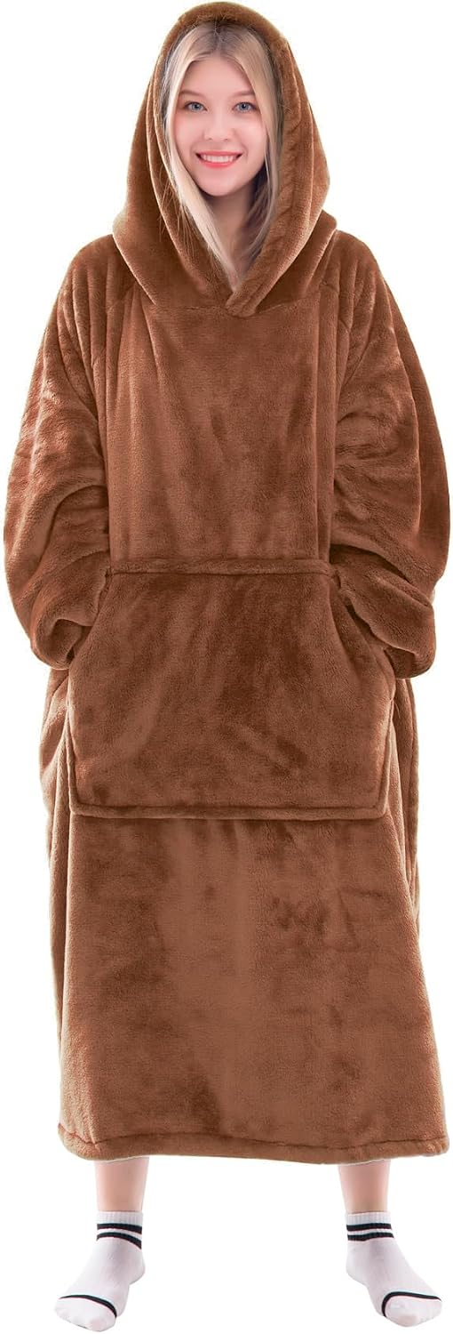 Waitu Wearable Blanket Sweatshirt Gifts for Women and Men, Warm and Cozy Giant Blanket Hoodie, Thick Flannel Blanket with Sleeves and Giant Pocket - Dark Gray