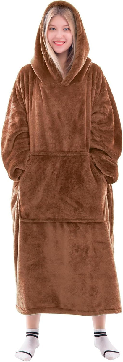 Waitu Wearable Blanket Sweatshirt Gifts for Women and Men, Warm and Cozy Giant Blanket Hoodie, Thick Flannel Blanket with Sleeves and Giant Pocket - Dark Gray