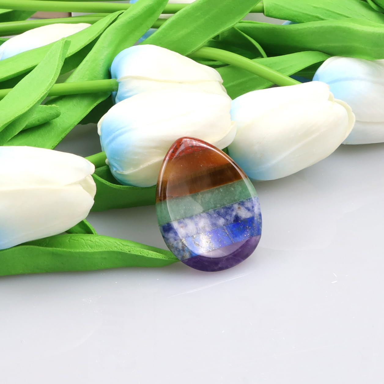 2PCS Worry Stone for Anxiety Tigers Eye Amethyst Healing Crystals Hand Thumb Stones Pocket Gemstones Meditation Accessories Oval Crystal Natural Relax Palm Stone Anxiety Relief Items Stocking Stuffers