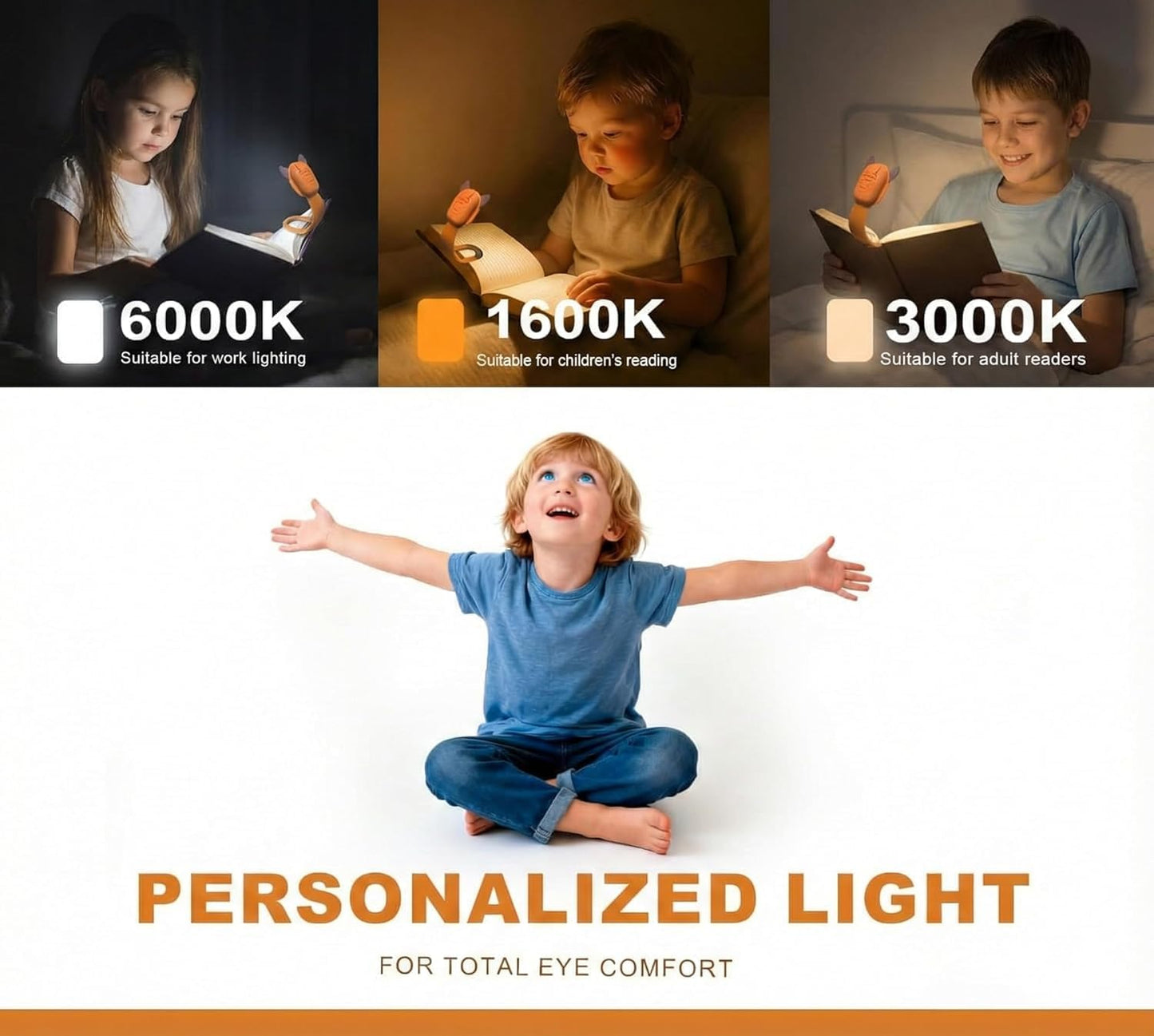 Rechargeable Kids Book Light, Cute Bookmark Reading Light for Kids, Dimmable Portable LED Book Light for Reading in Bed, Eye-Caring Bedtime Reading Lamp for Children & Travel, Black