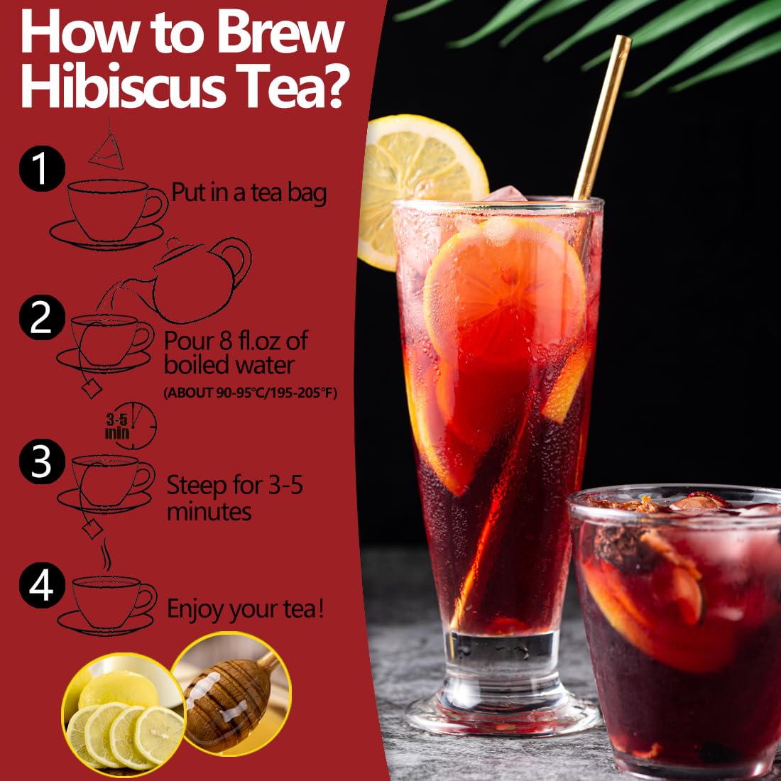 Premium Hibiscus Tea Bags,100 Tea Bags/7.06 Oz,100% Pure Dried Hibiscus Flower,Natural & No Additives,Caffeine Free.