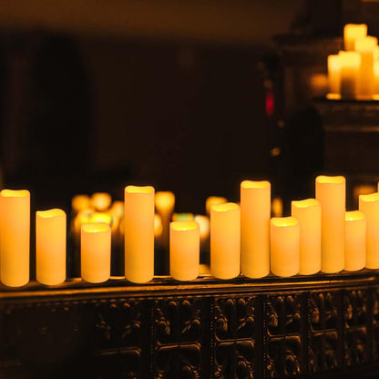 24 Pcs LED Flameless Candles with Remote, 3D Flickering Flame & LED String Lights, Acrylic Clear Cylinder, Timer Function, Romantic Ambience for Home Decor, Party, Wedding (Ivory).