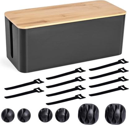 Tuwechen Cable Management Box, Wooden Style Large Cord Organizer Box
