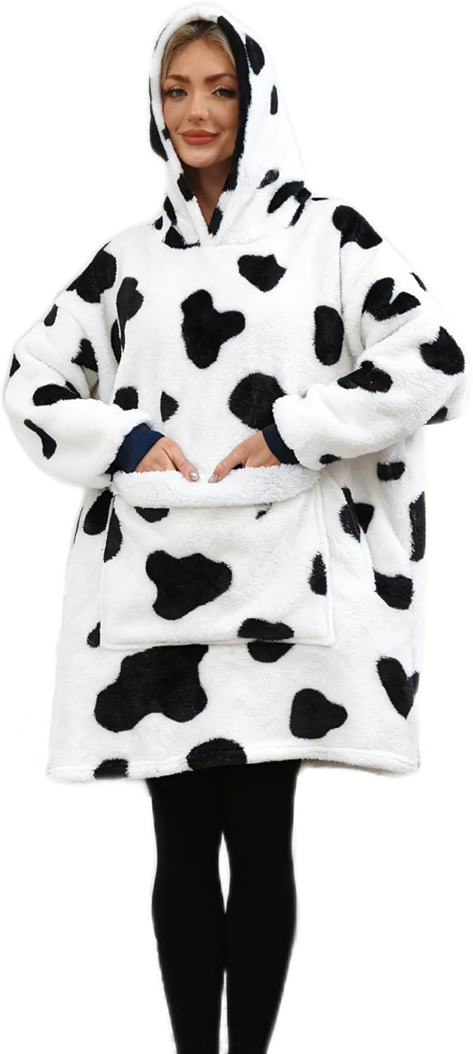 Wearable Blanket Hoodie Gifts for Women Men, Oversized Blanket Sweatshirt Cozy Fleece Blanket with Dog Giant Pocket