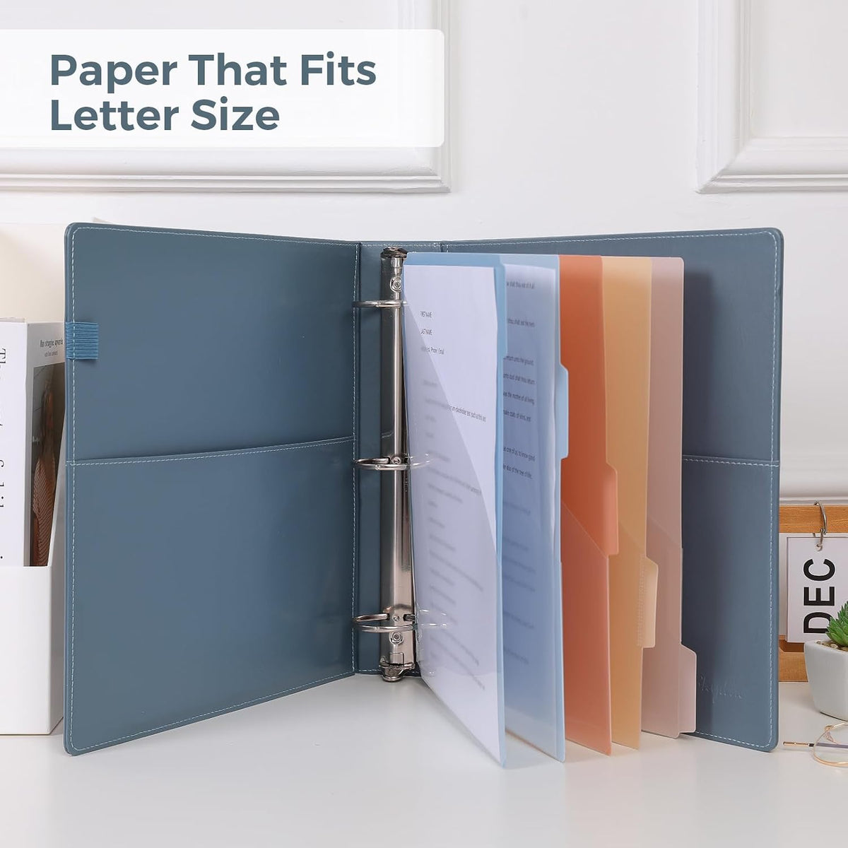 SKYDUE 3 Ring Binder with Clipboard, 13.2" × 10.2" Faux Leather 1 Inch Binder Organizer with 5 Pocket Dividers, Notepad, Labels & 2 Storage Pockets for Teachers, Students, Nurses & Office Work