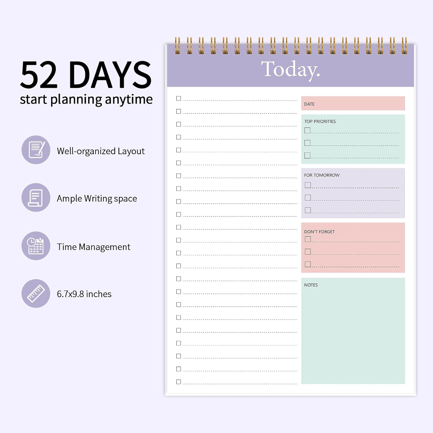 To Do List Notepad - Daily Planner Notepad 104 Pages Task Planner, 6.7" x 9.8" Double Sided Spiral Notebook with Checklist Productivity Planning Pad for Work Office Home-Pink