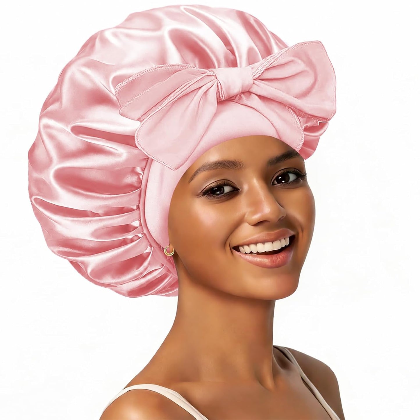 Silk Bonnet Satin Bonnet for Sleeping Large Bonnets with Tie Band Hair Wrap with Adjustable Straps Hair Cap for Women Curly Black